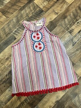 Savanna Jane Multicolor Striped Tank with Floral Embroidery